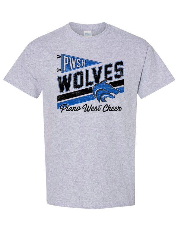 Plano West Cheer Diagonal Pennant Sports Gray Tee