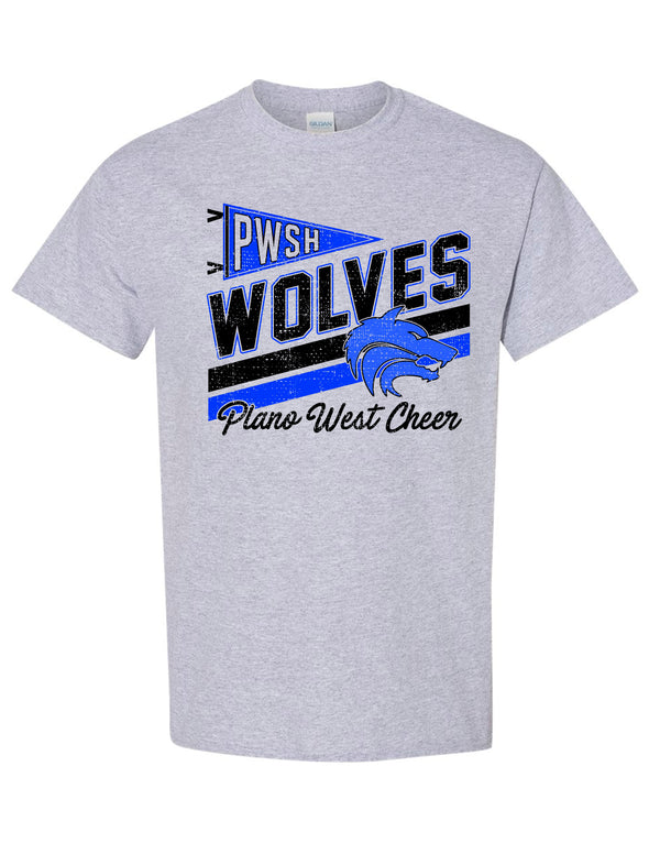 Plano West Cheer Diagonal Pennant Sports Gray Tee
