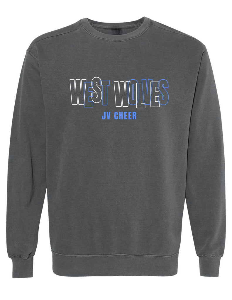 Plano West Cheer Intertwined Letters JV Comfort Colors Pepper Crewneck