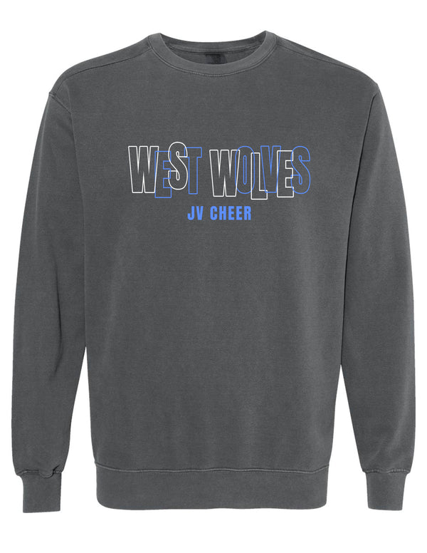 Plano West Cheer Intertwined Letters JV Comfort Colors Pepper Crewneck