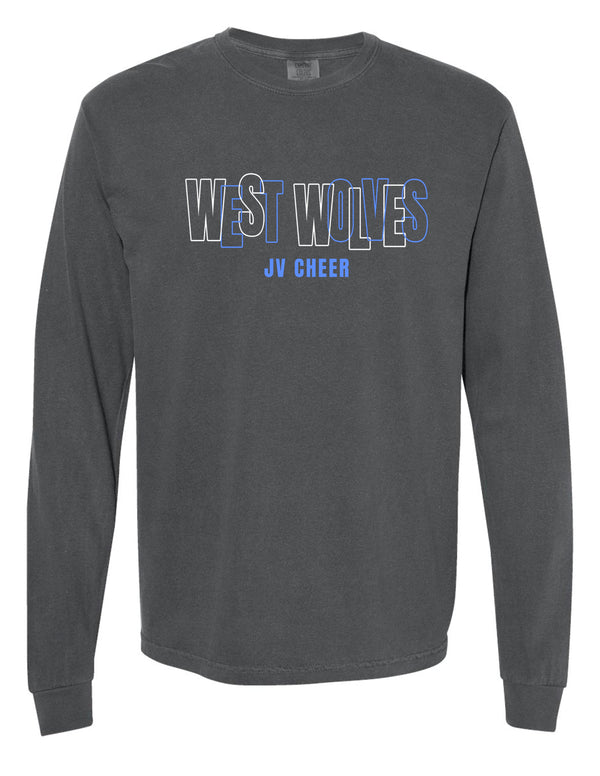 Plano West Cheer Intertwined Letters JV Comfort Colors Pepper Longsleeve Tee