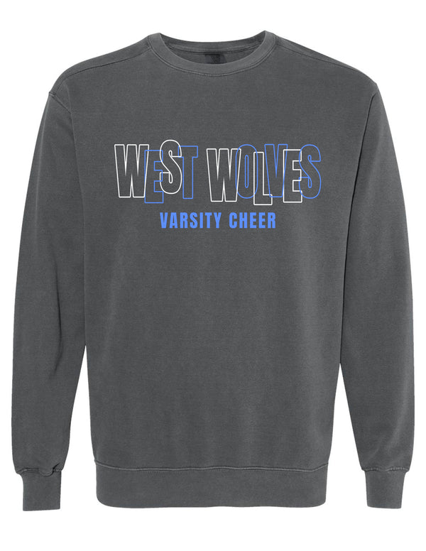 Plano West Cheer Intertwined Letters VARSITY Comfort Colors Pepper Crewneck