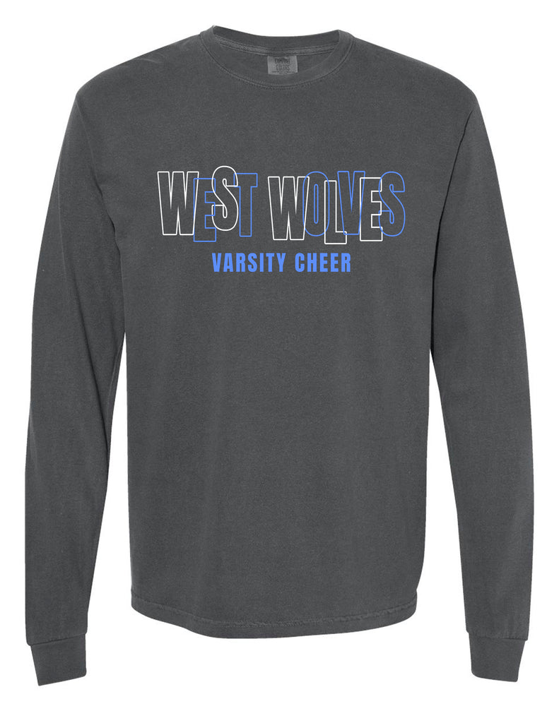 Plano West Cheer Intertwined Letters VARSITY Comfort Colors Pepper Longsleeve Tee