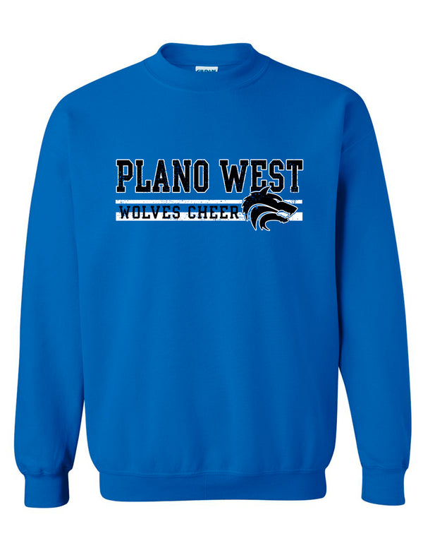 Plano West Cheer Royal Blue Stripe Gildan Crewneck