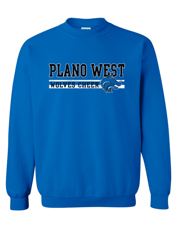 Plano West Cheer Royal Blue Stripe Gildan Crewneck