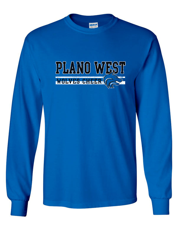 Plano West Cheer Royal Blue Stripe Gildan Longsleeve Tee