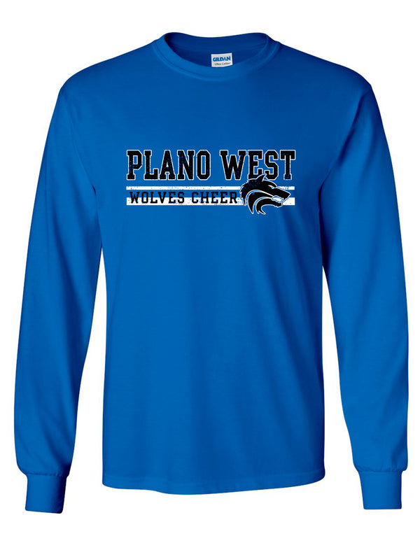 Plano West Cheer Royal Blue Stripe Gildan Longsleeve Tee