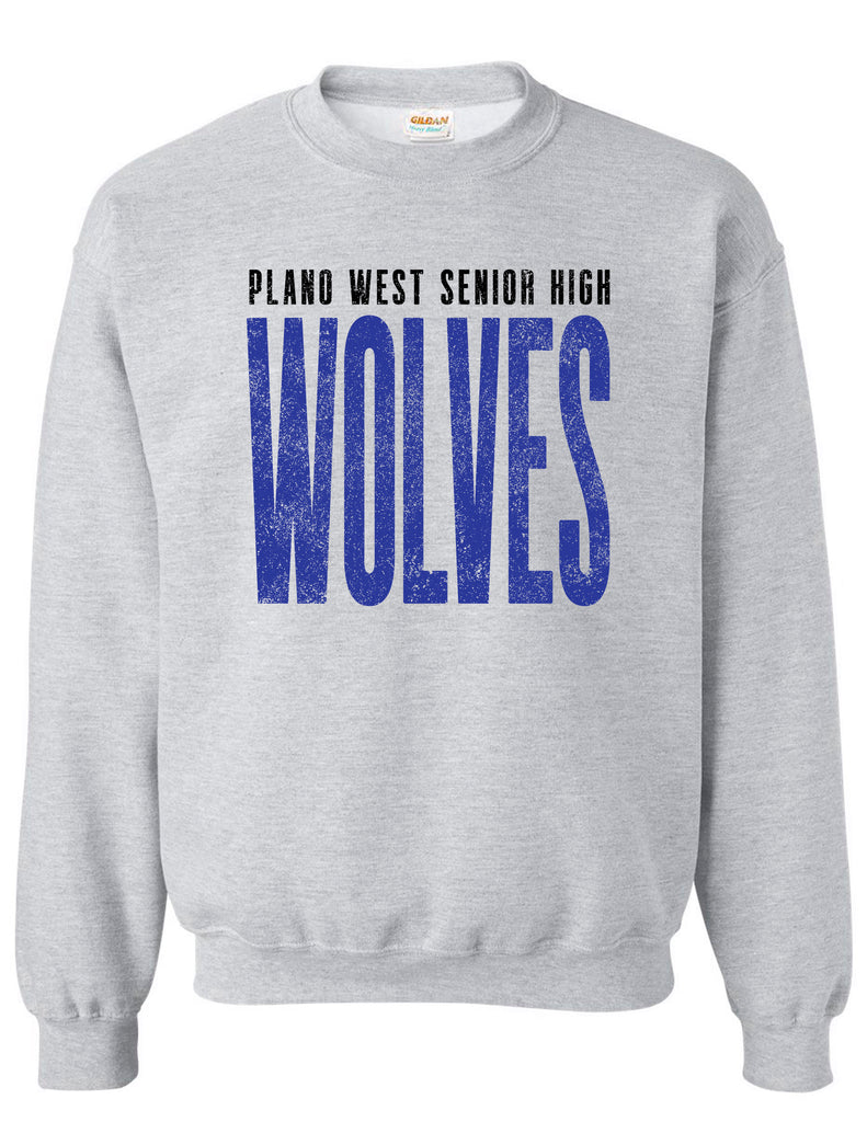 Plano West Distressed Tall Gildan Ash Crewneck