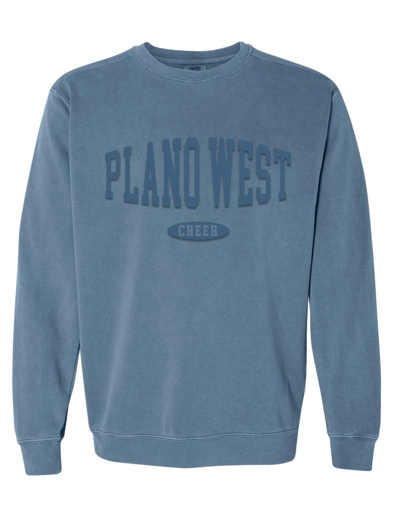 Plano West Puffy Print Daily Drills Inspired Comfort Colors Blue Jean Crewneck