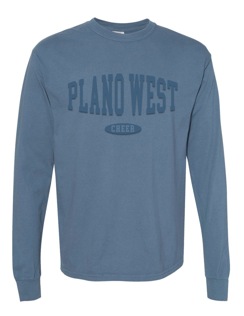 Plano West Puffy Print Daily Drills Inspired Comfort Colors Blue Jean Long Sleeve Tee