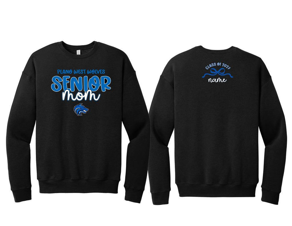 Plano West Senior Mom Bella Black Crewneck with BOW Personalization