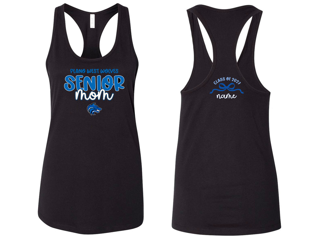 Plano West Senior Mom Bella Black Racerback Tank with Personalization