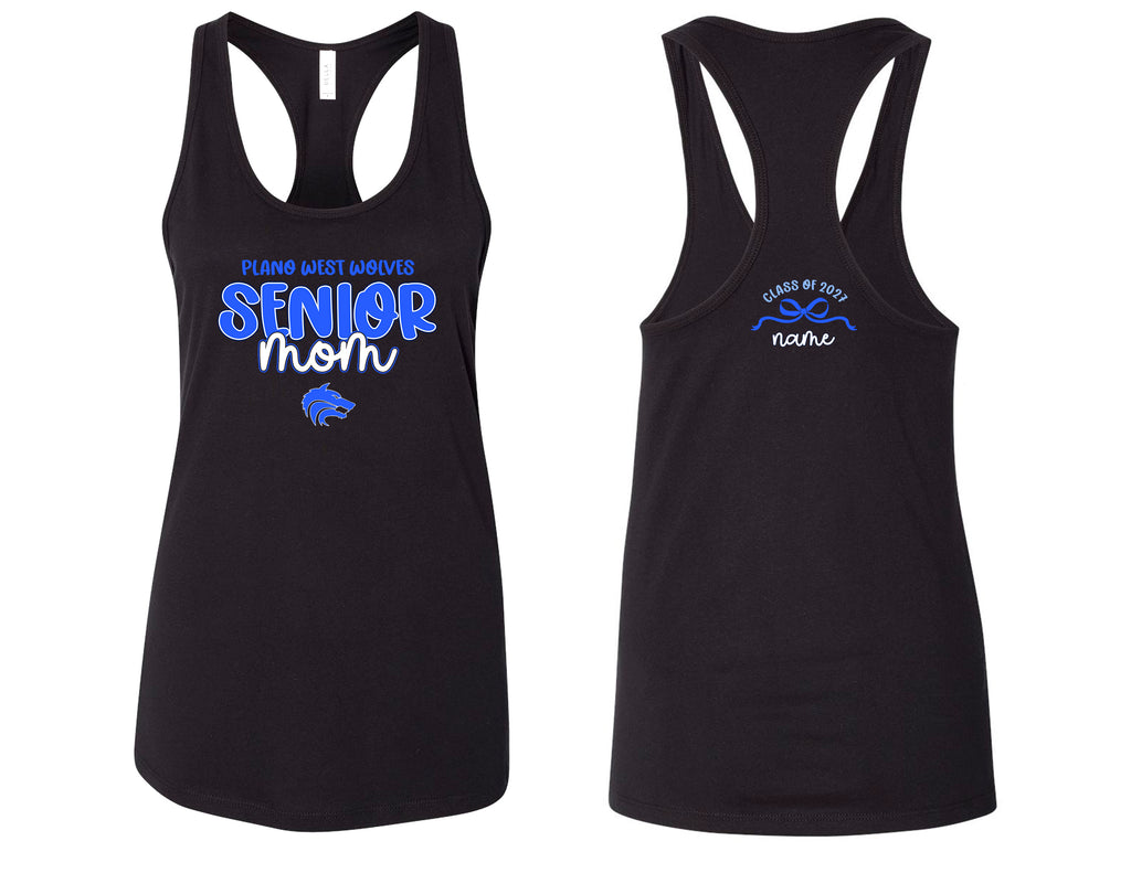 Plano West Senior Mom Bella Black Racerback Tank with Personalization