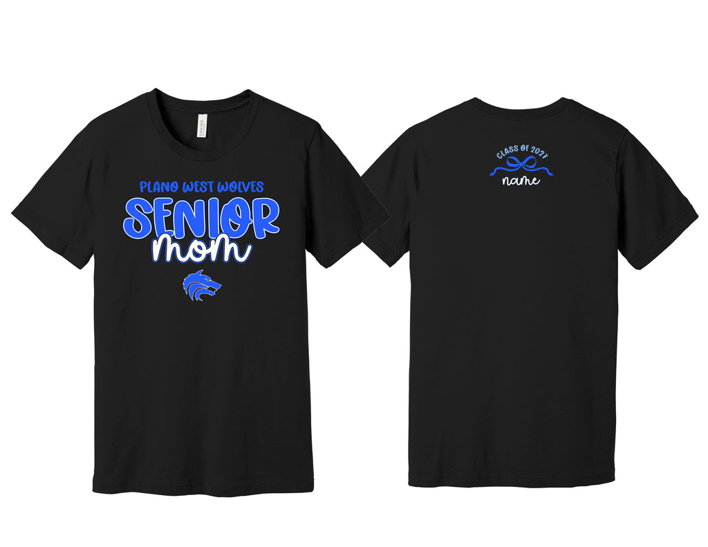 Plano West Senior Mom Bella Black Tee with Personalization