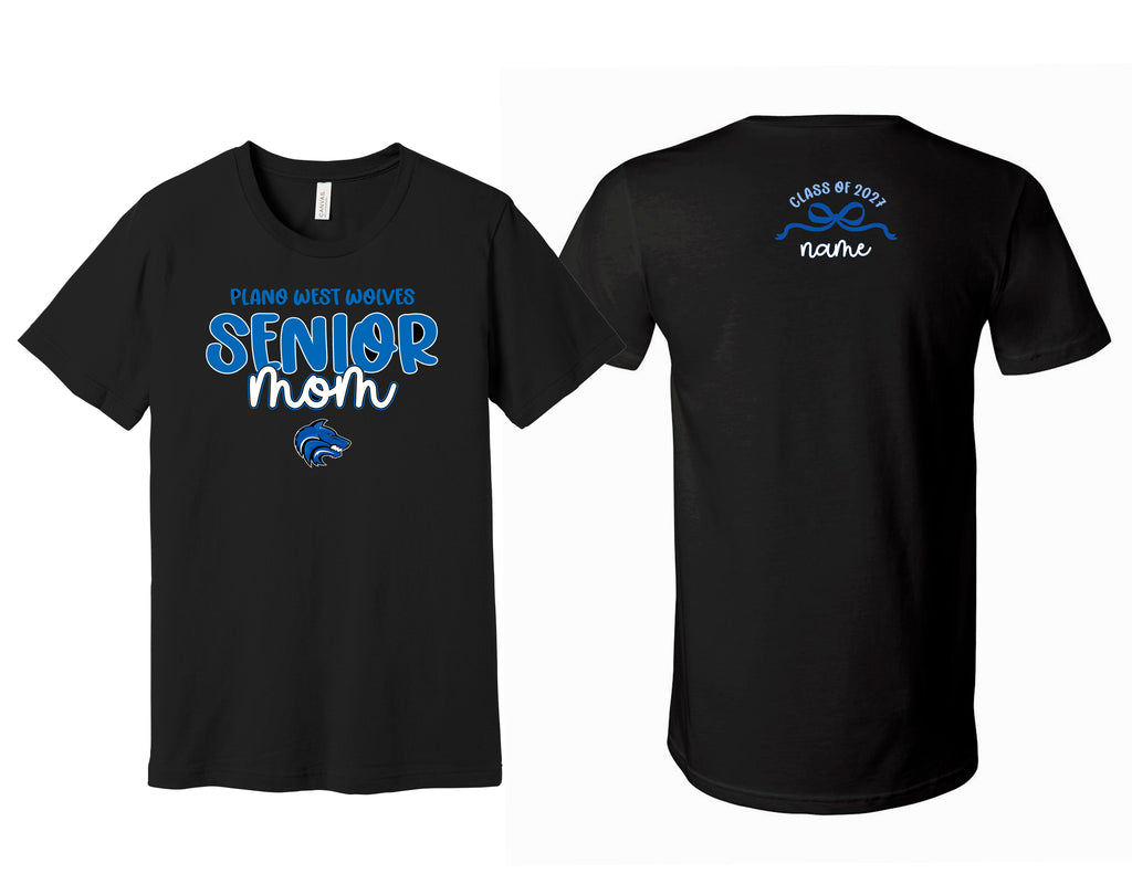 Plano West Senior Mom Bella Black Crewneck Tee with Personalization
