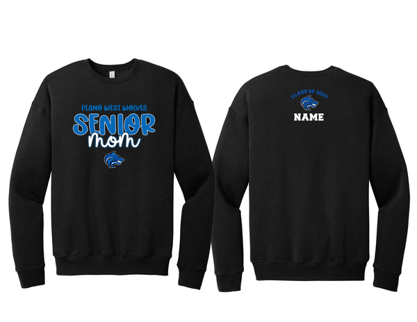 Plano West Senior Mom Bella Black Crewneck with Personalization