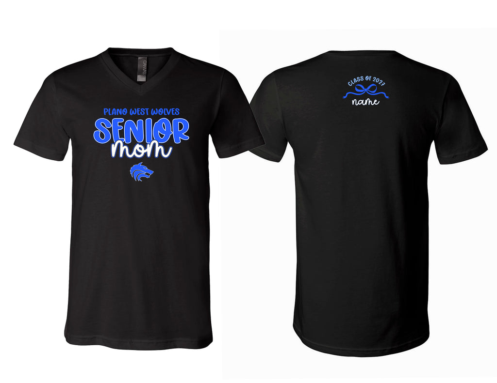 Plano West Senior Mom Bella Black VNeck with BOW Personalization