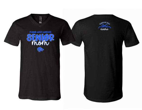 Plano West Senior Mom Bella Black VNeck with BOW Personalization