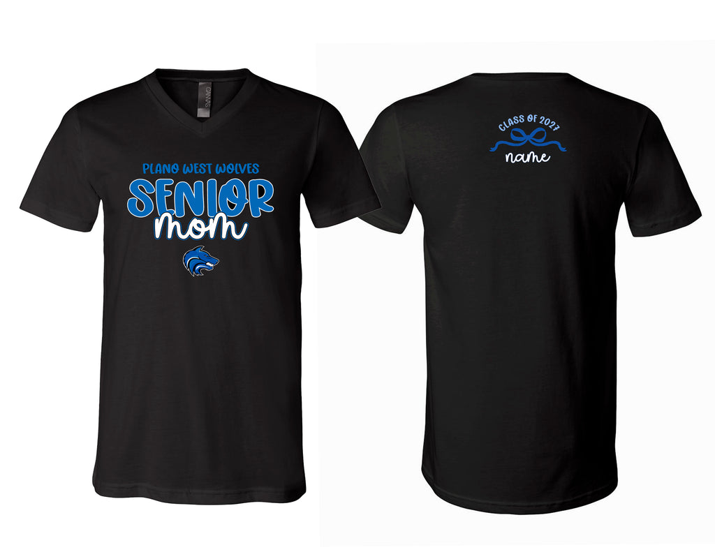 Plano West Senior Mom Bella Black VNeck with BOW Personalization