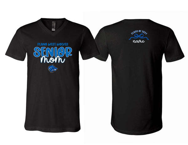 Plano West Senior Mom Bella Black VNeck with BOW Personalization