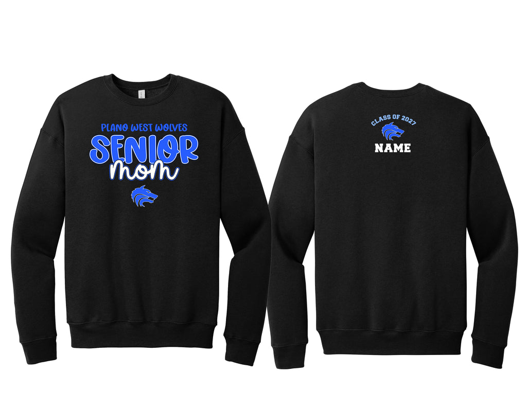 Plano West Senior Mom Bella Black Crewneck with Personalization