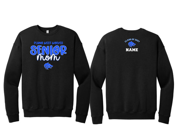 Plano West Senior Mom Bella Black Crewneck with Personalization