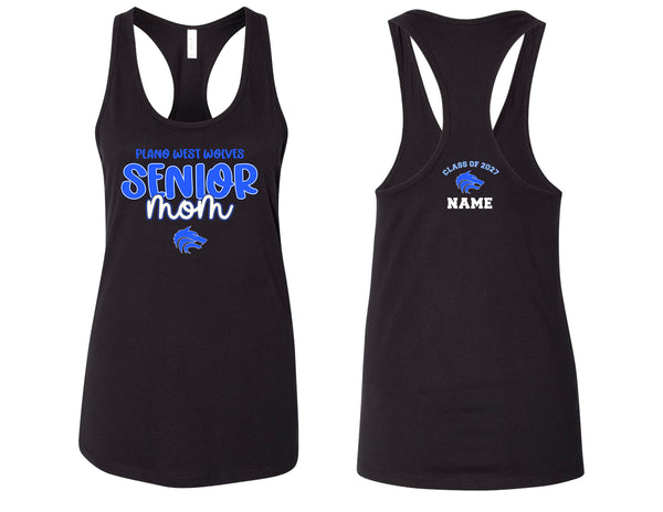 Plano West Senior Mom Bella Black Racerback Tank with Personalization