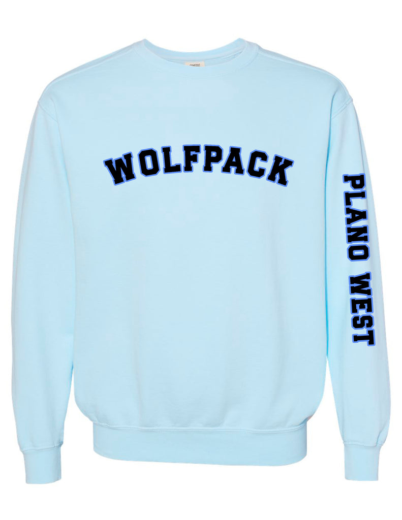 Plano West WOLFPACK Comfort Wash Chambray Sleeve Print Crewneck