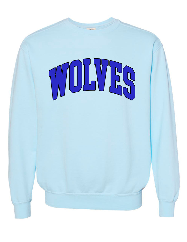 Plano West WOLVES Applique Royal Blue CC Chambray Crewneck