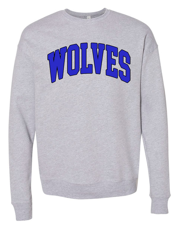 Plano West WOLVES Gray Bella Crewneck with Blue Applique