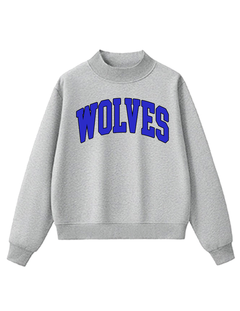Plano West WOLVES Gray OVERSIZED Mock Neck with Blue Applique