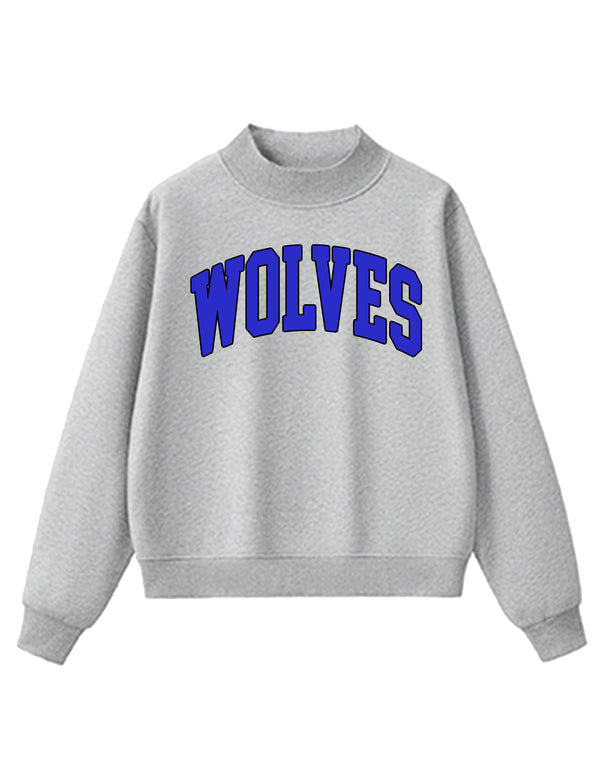 Plano West WOLVES Gray Mock Neck with Blue Applique