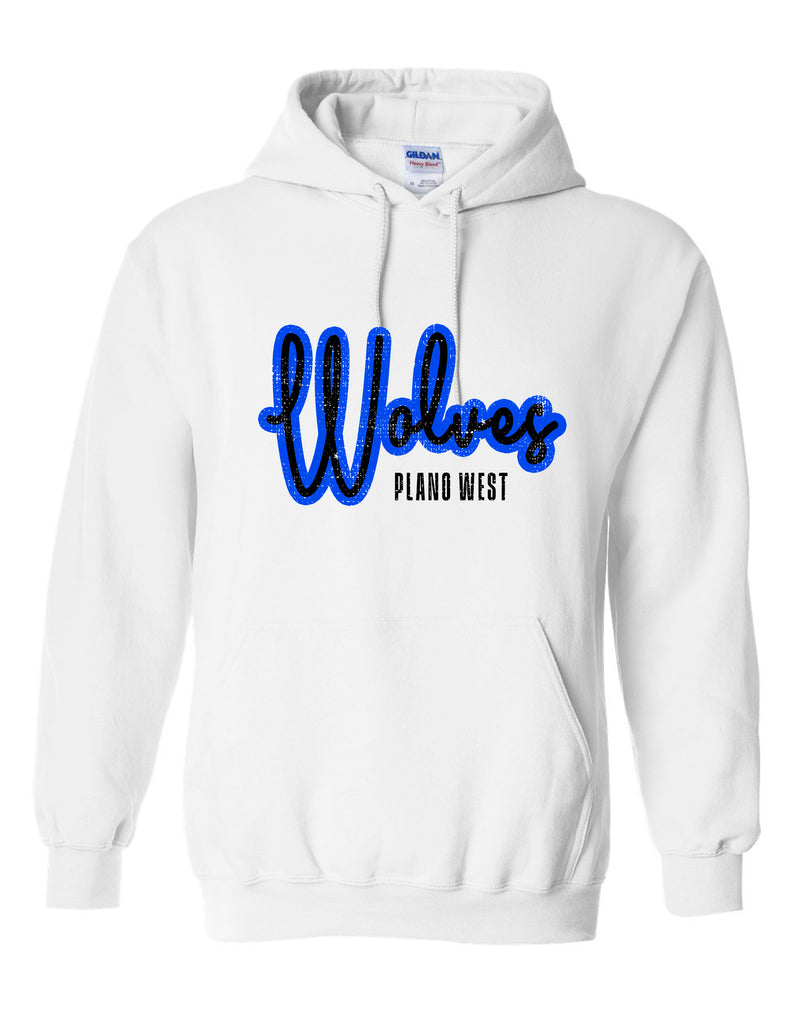 Plano Wolves Script Gildan White Hoodie
