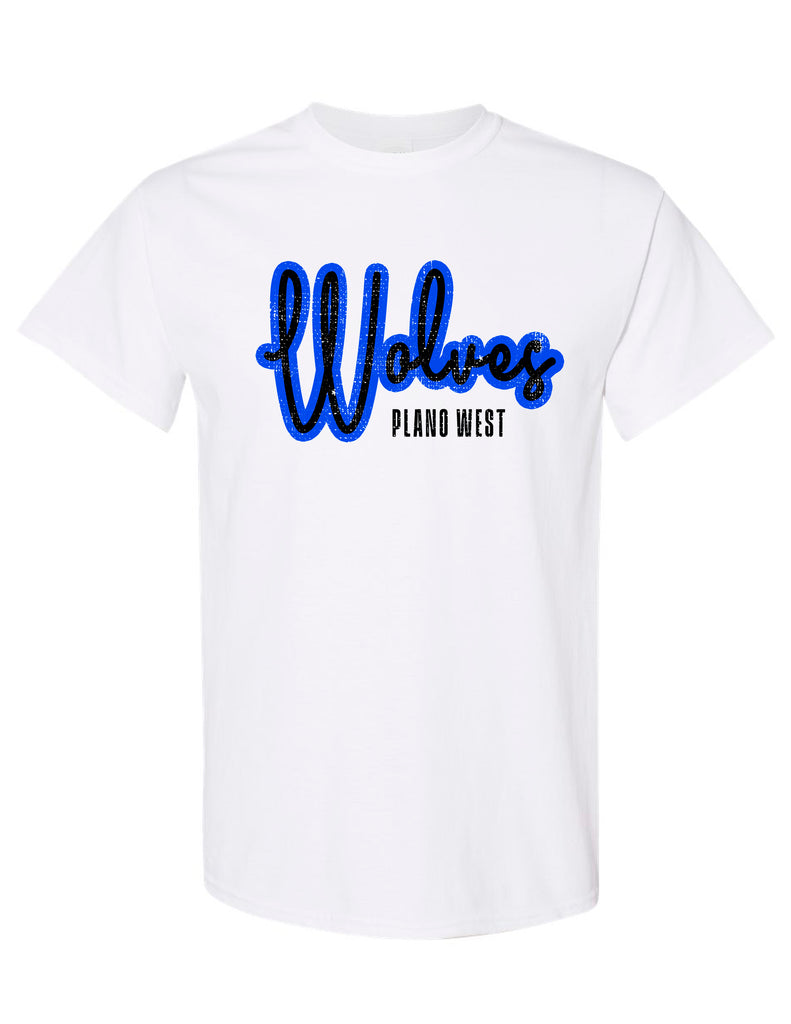Plano Wolves Script Gildan White Tee