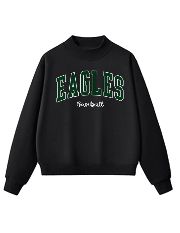 Prosper Baseball Embroidered Applique Oversized Black Mock Neck with "Baseball"