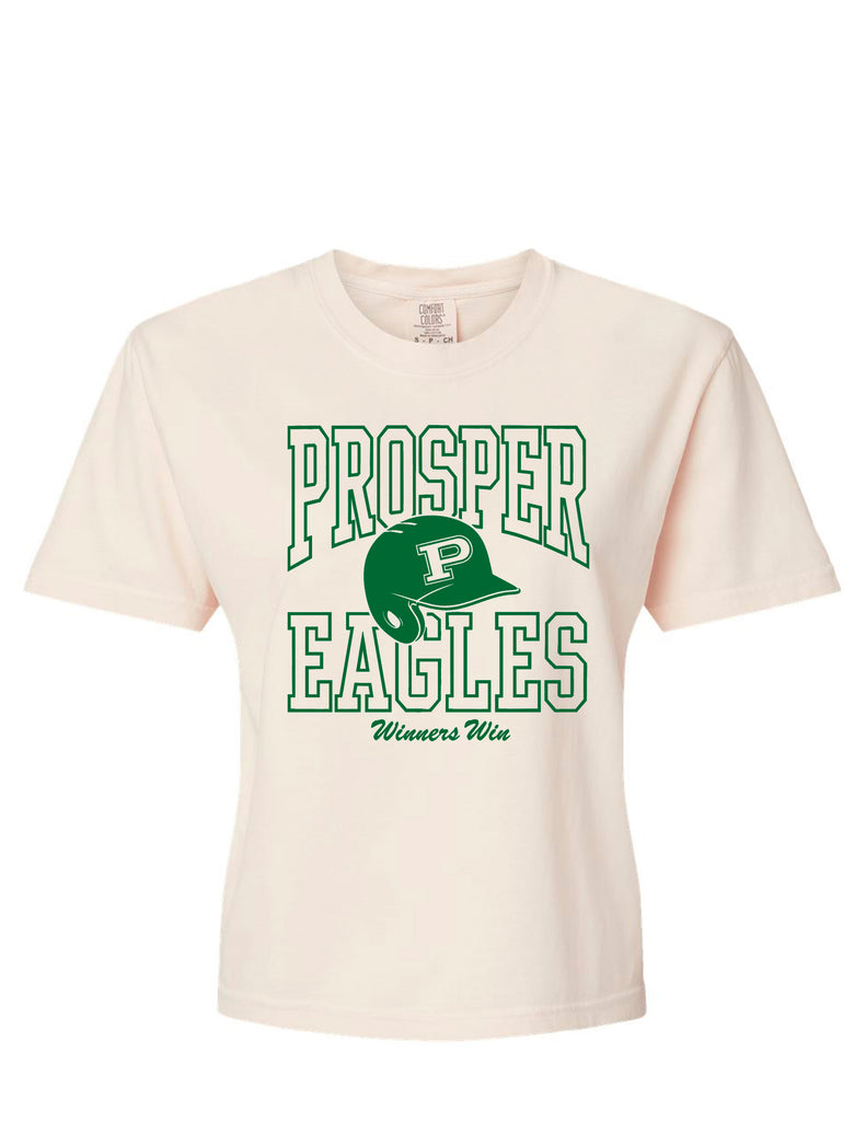 Prosper Baseball Helmet Design Ivory Comfort Colors Boxy Cropped Tee