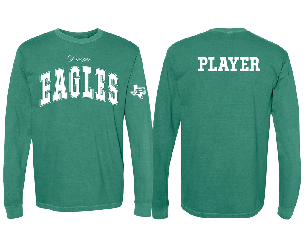 Prosper Baseball Oversized Print Eagles Light Green Comfort Colors Long Sleeve Tee with Personalization Option