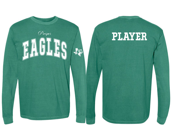 Prosper Baseball Oversized Print Eagles Light Green Comfort Colors Long Sleeve Tee with Personalization Option