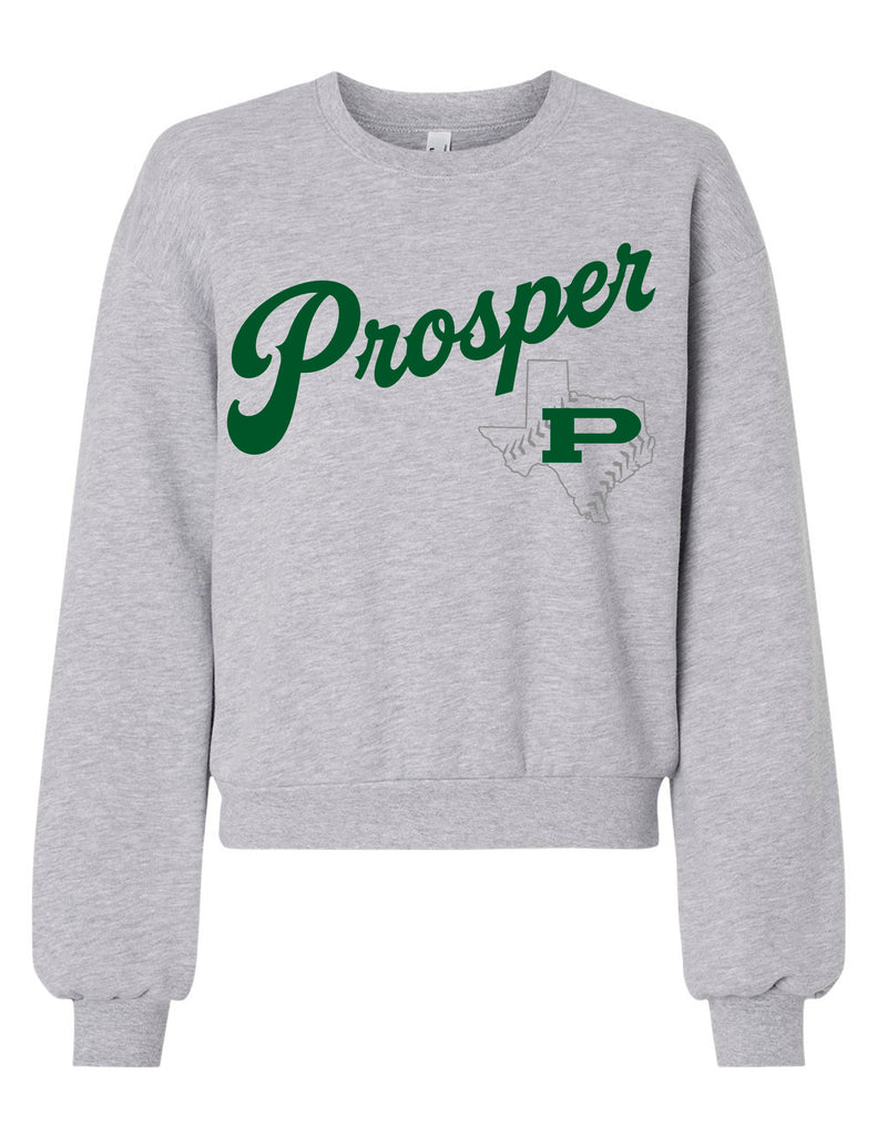 Prosper Baseball Script Logo Oversized Print Ash Gray American Apparel Women's Crewneck