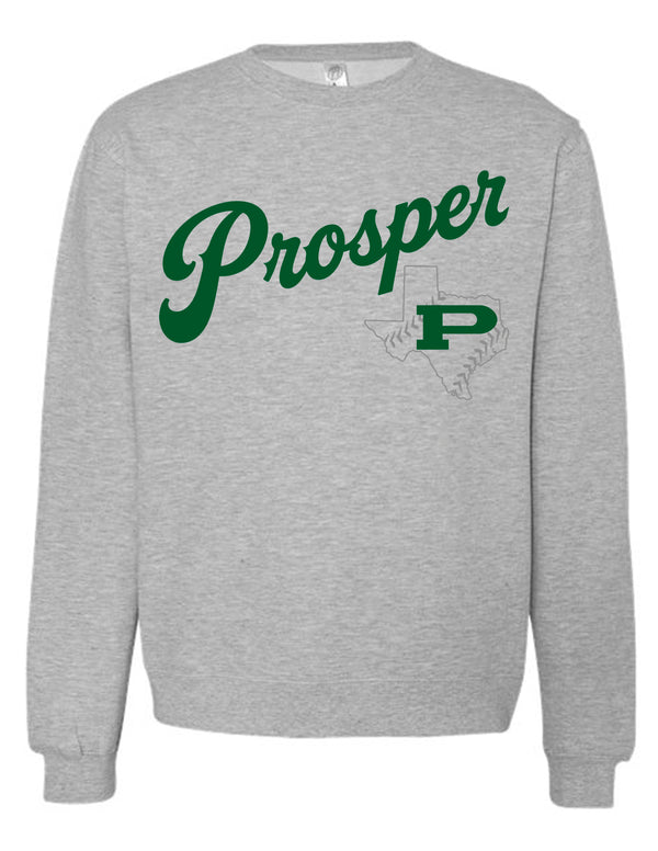 Prosper Baseball Script Logo Oversized Print Ash Gray Independent Trading Crewneck