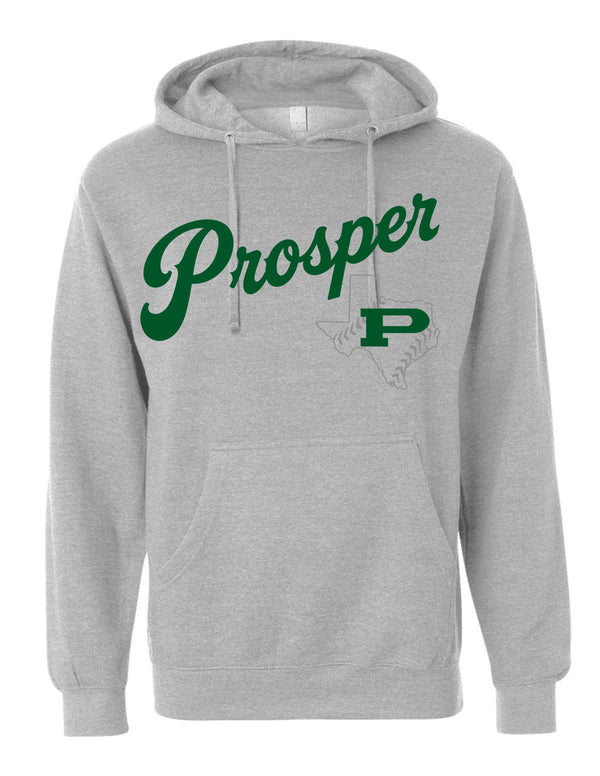 Prosper Baseball Script Logo Oversized Print Ash Gray Independent Trading Hoodie