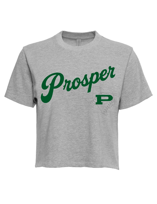 Prosper Baseball Script Logo Oversized Print Ash Gray Next Level Boxy Tee
