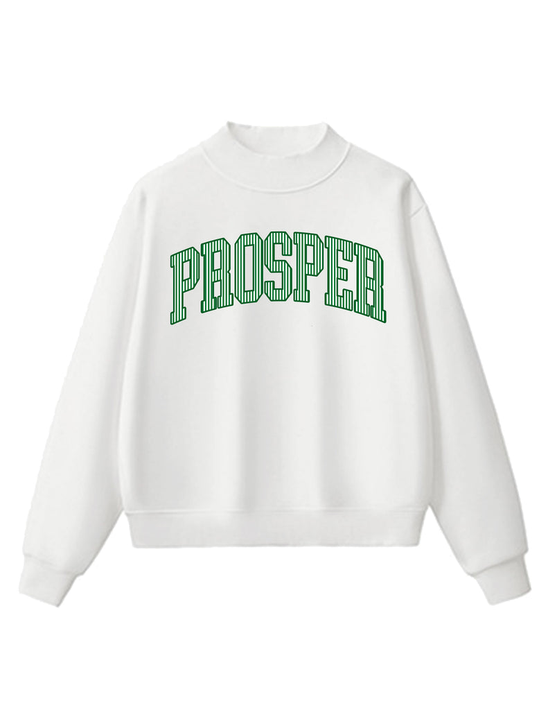 Prosper Baseball Stripe Embroidered Applique Oversized White Mock Neck