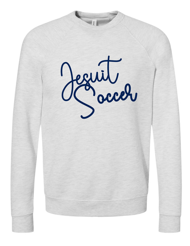 Jesuit Soccer Bella Ash Gray Puffy Embroidery Crewneck Sweatshirt