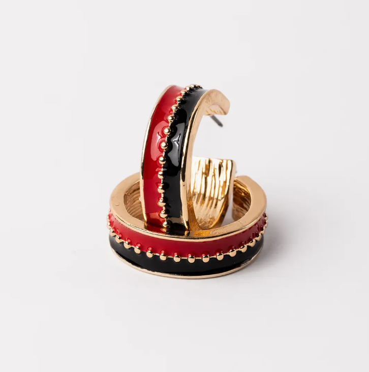 Lovejoy Football Red and Black Enamel Gold Hoops
