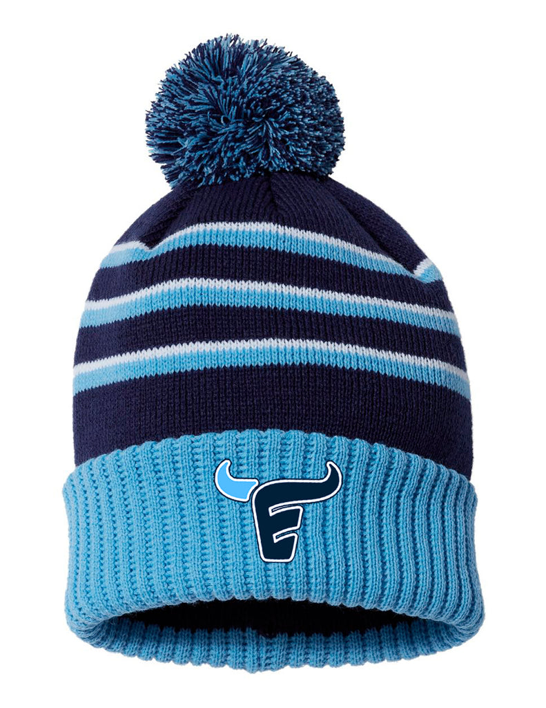 Emerson Cross Country Richardson Striped Pom Beanie in Navy and Carolina