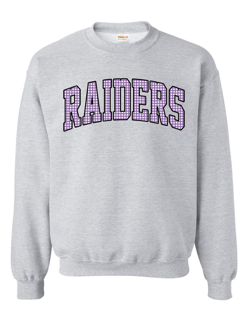Richland Cheer Embroidered Purple Gingham Applique Gray Gildan Crewneck
