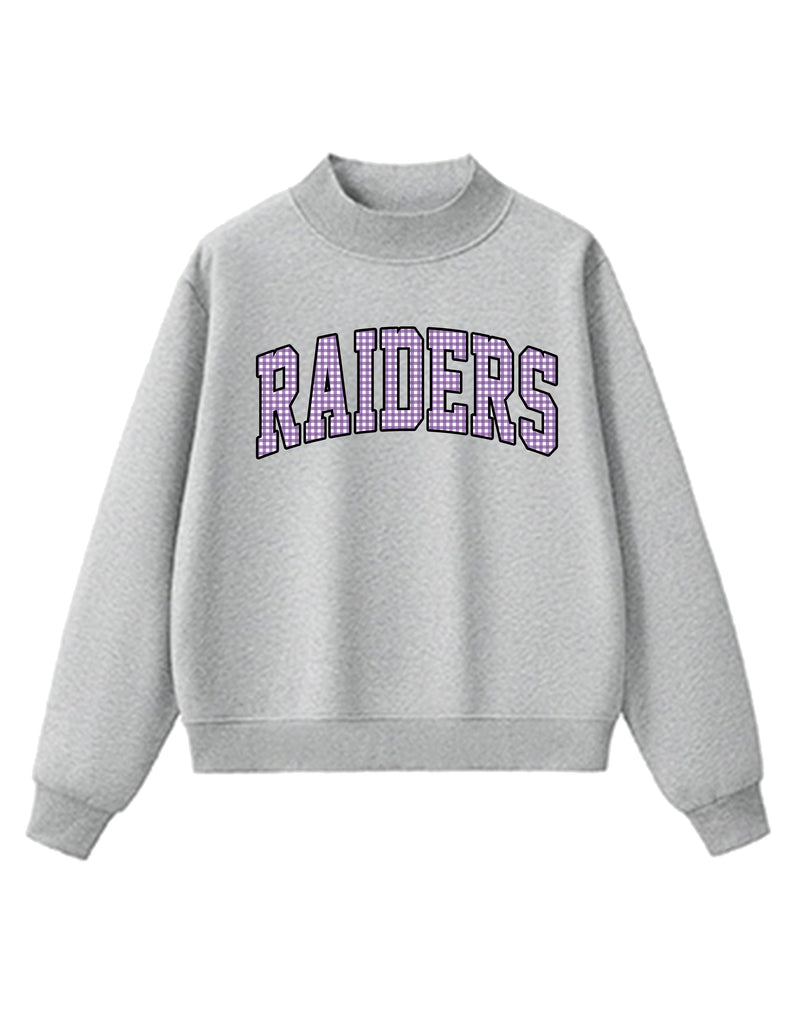 Richland Cheer Embroidered Purple Gingham Applique Gray Mock Neck