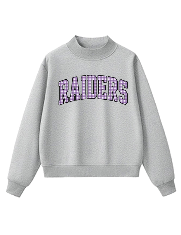Richland Cheer Embroidered Purple Gingham Applique Gray Mock Neck