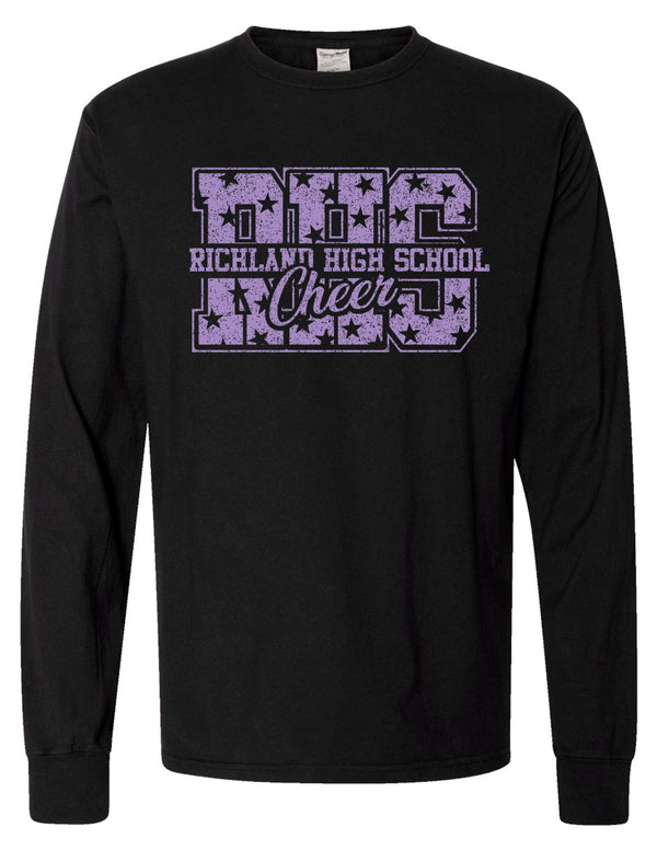 Richland Cheer RHS Stars Black Comfort Wash Long Sleeve Tee